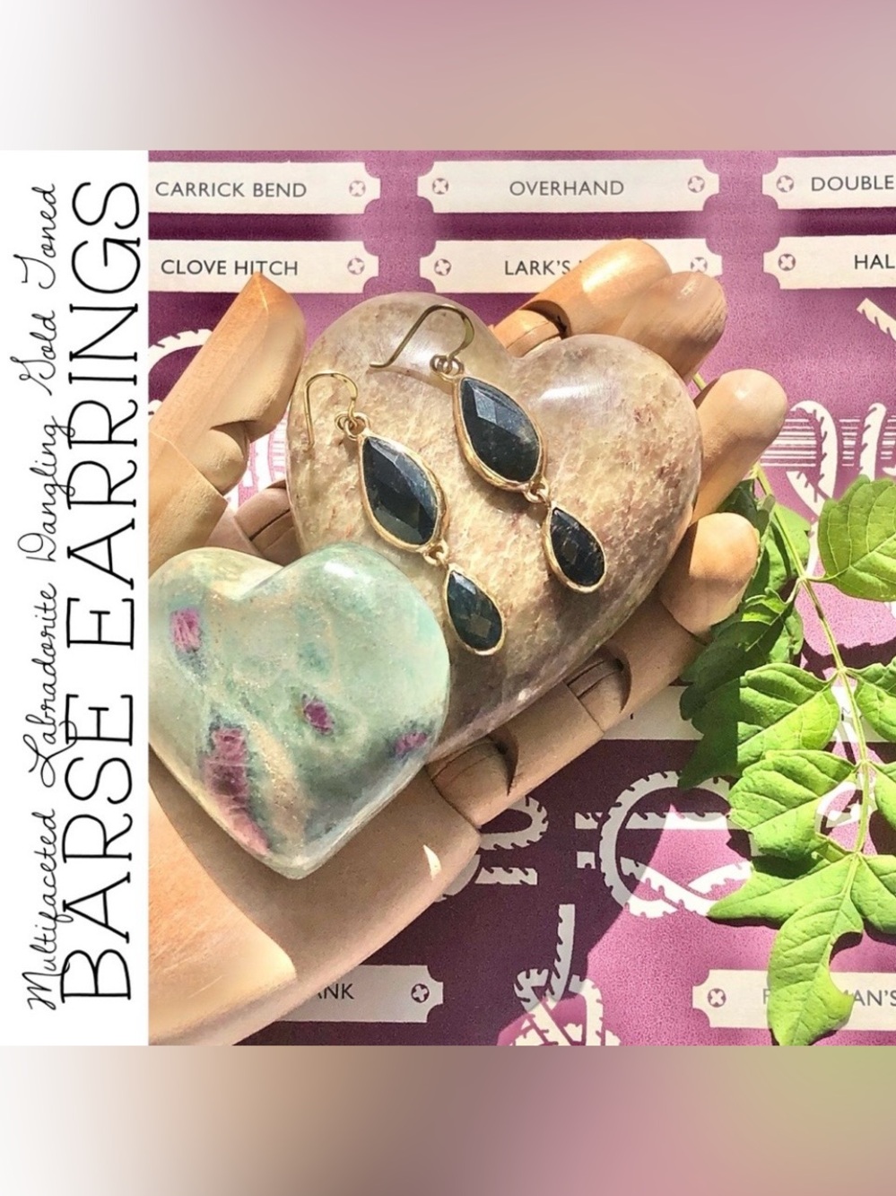 Barse Multifaceted Labradorite Dangling Gold Toned Earrings